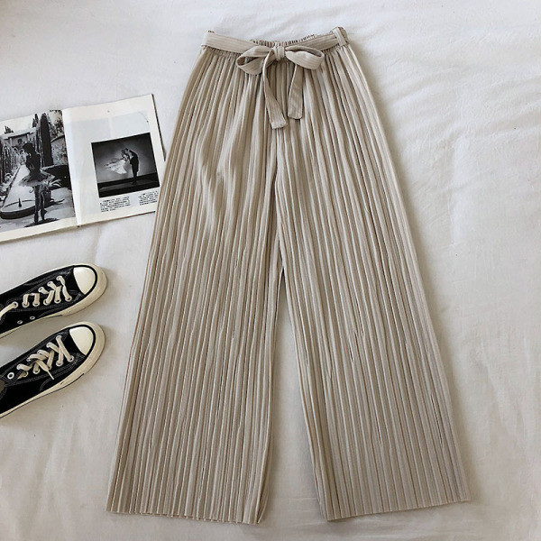 Jelenlegi hajtogatott női nadrág széles modell magas derékkal és övvel