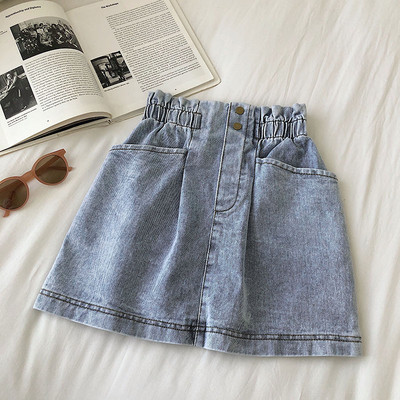 Καθημερινή γυναικεία φούστα denim  με ελαστική μέση και τσέπες