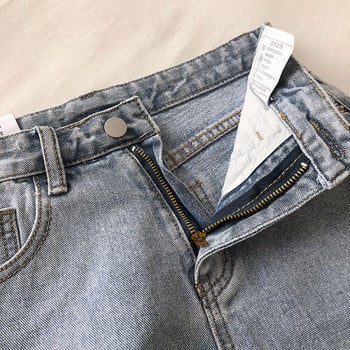 Γυναικεία σορτς  denim με ψηλή  μέση και πολύχρωμη εφαρμογή