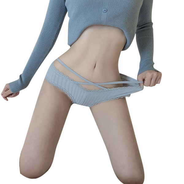 Madala vöökoha ja pitsiga puuvillased õmblusteta naiste bikiinid