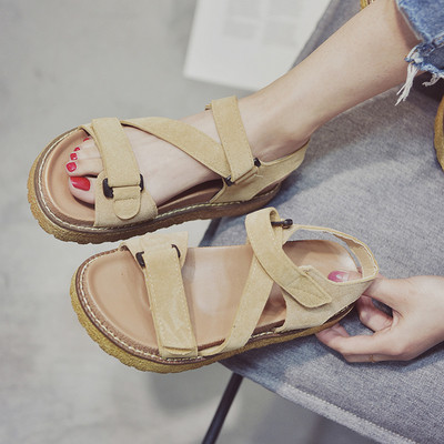 Casual γυναικείες σουέτ σανδάλια με βελκρό λουράκια