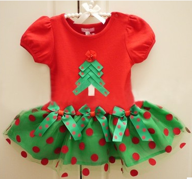 Детска коледна рокличка за момичета с панделки и апликация елхичка
